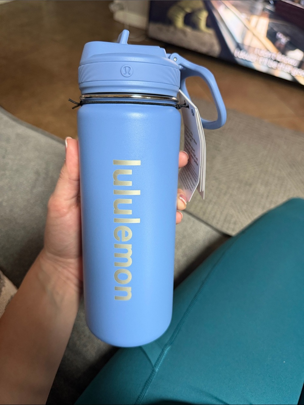 lululemon athletica Light Blue Water Bottle with Gold Logo